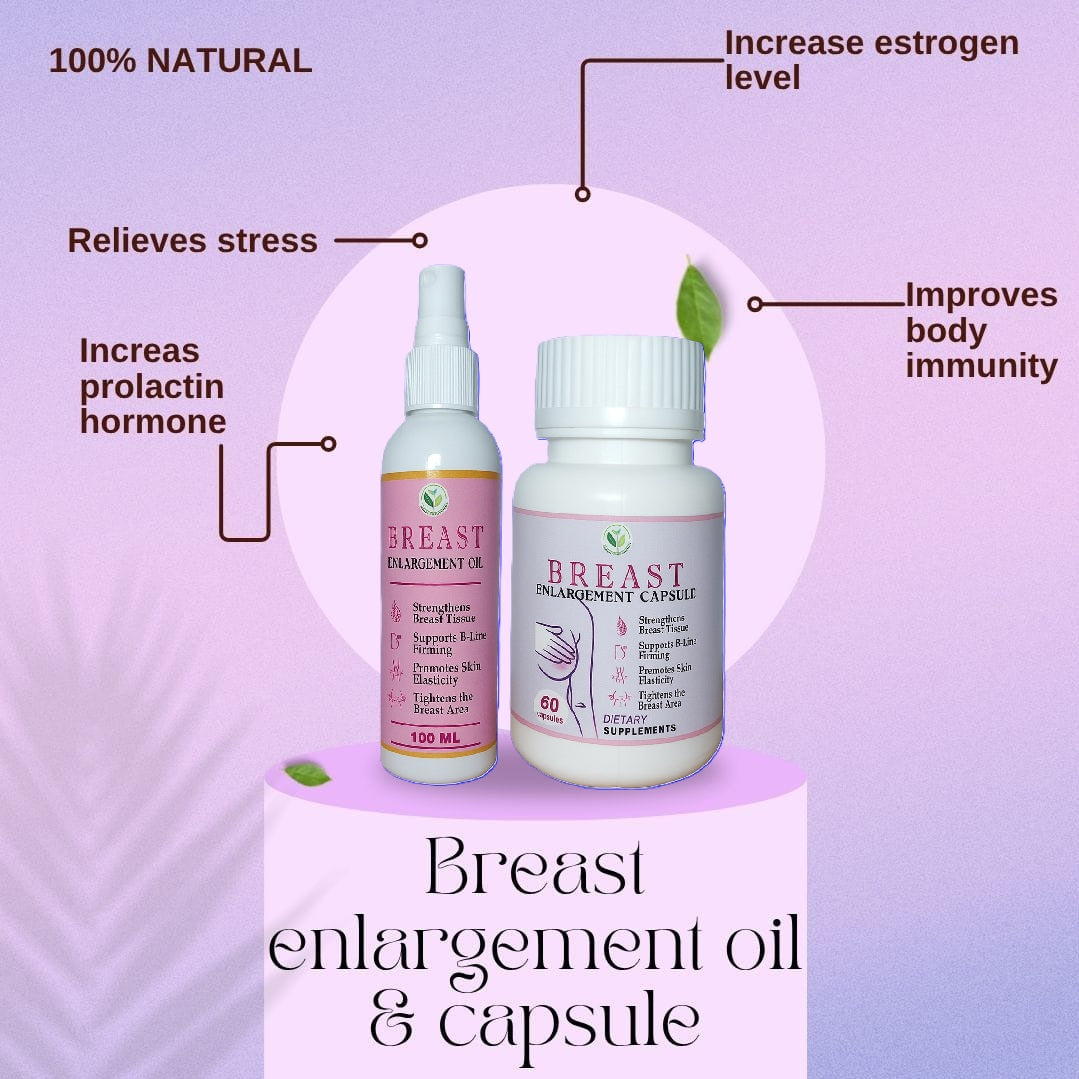 Combo of Breast Enlargement Oil and Breast Enlargement Capsule - 100% Herbal Breast Increase Combo