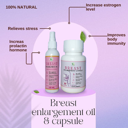 Combo of Breast Enlargement Oil and Breast Enlargement Capsule - 100% Herbal Breast Increase Combo