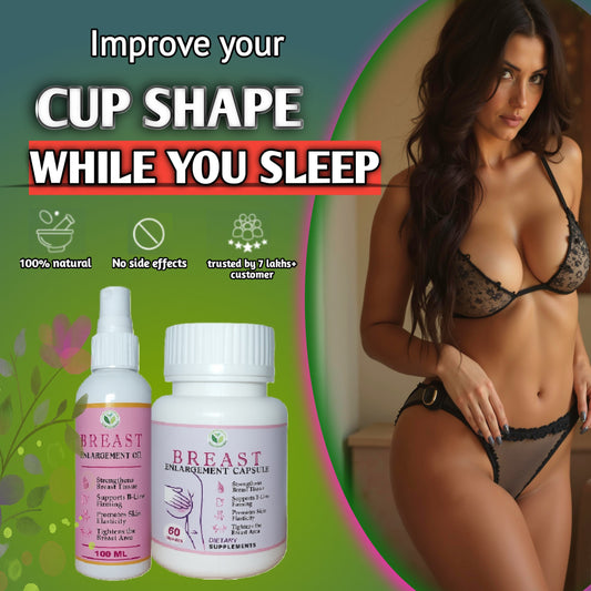 Combo of Breast Enlargement Oil and Breast Enlargement Capsule - 100% Herbal Breast Increase Combo